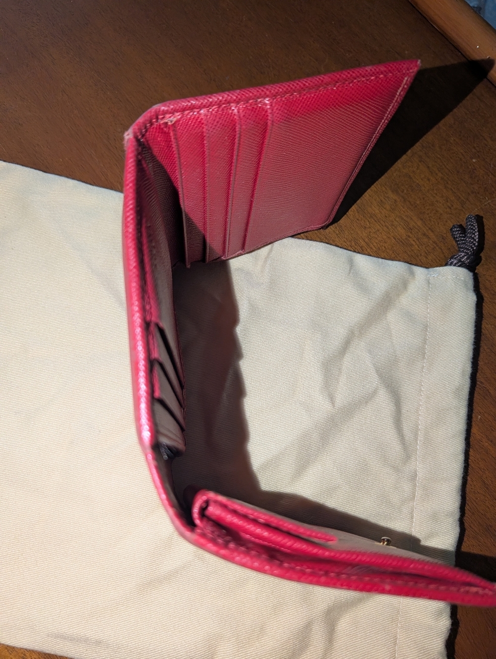 Prada Saffiano Logo Wallet Red Trifold. - Picture 6 of 15